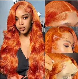 Ginger Orange Pre Plucked HD Lace Front Wig Human Hair Body Wave 13x6 Glueless 180% Density 30 Inch
