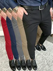 5-pack men’s business casual dress pants, slightly stretchy quick-dry fabric, slim fit that flatters the figure, half elastic waistband design, summervibes