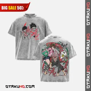 Dandadan Couple Washed T-Shirt Anime Double Printed Oversize Lightweight Acid Washed Graphic Tee Gift For Anime Fan