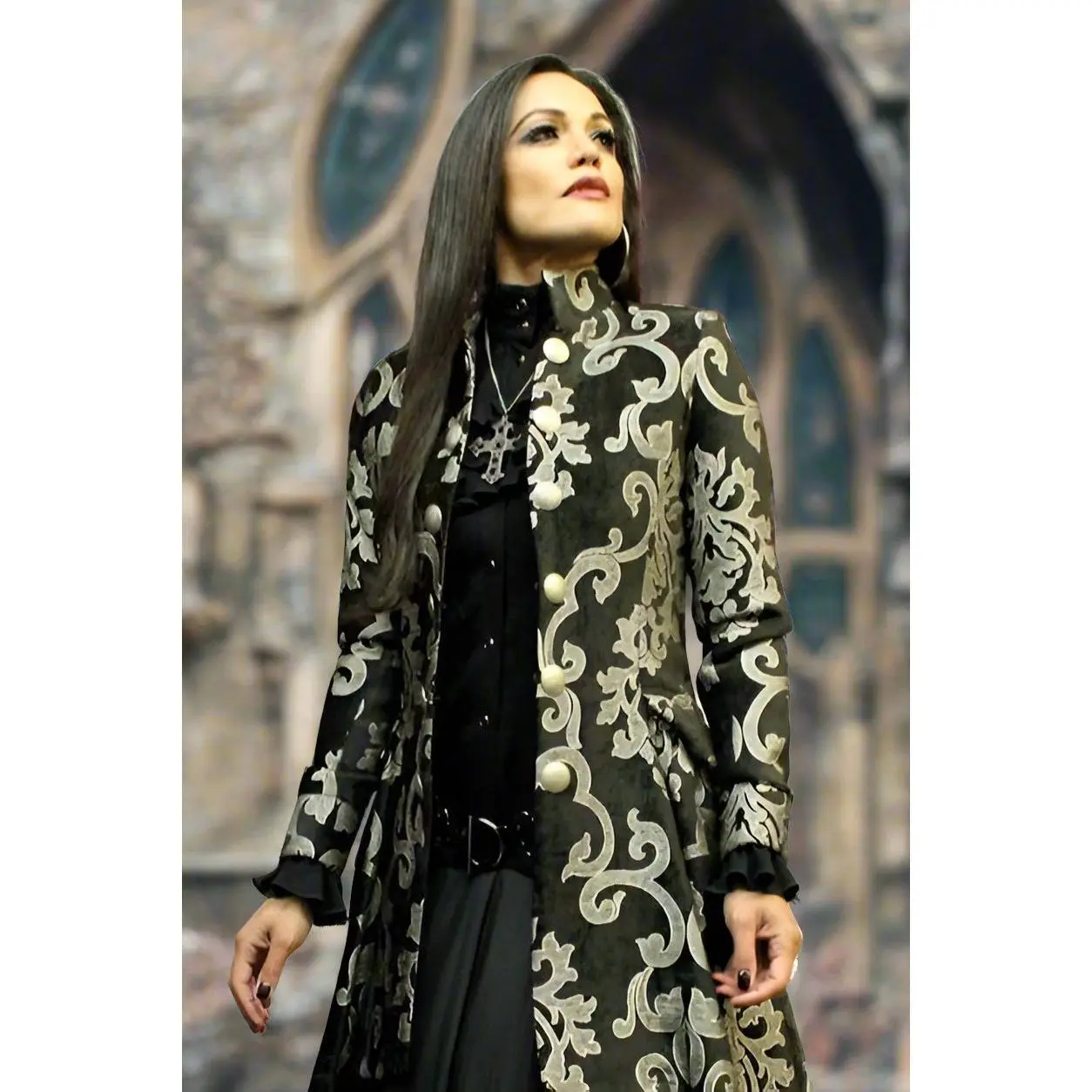 LIONHEART COAT - SILVER ON BLACK VELVET BROCADE