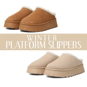 CELNEPHO Platform Slippers for Women Warm Faux Fur Lined Cozy Winter Round Toe Ankle Slippers Non Slip Cotton House Shoes for Indoor Outdoor Dress Shoes for Women Dress Shoes