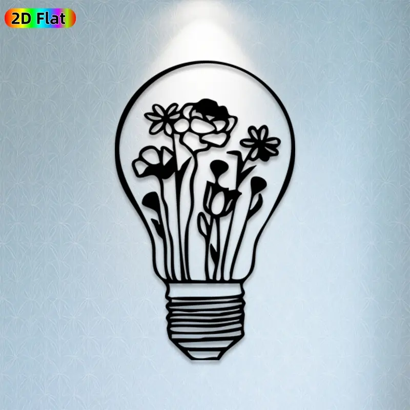1pc Lightbulb Floral Metal Wall Art, Creative Lightbulb Flower Statue Mural, Ideal Gift for Easter, Mothers Day, Nature Decor Enthusiasts, Rust-Resistant Metal Wall Decor Wall Sculptures, Perfect for Kitchen Wall & Garden Fence Plant Lovers