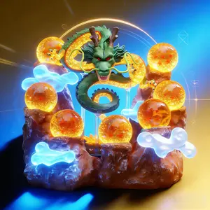 DBZ Dragon Statue Set Character Resin Dragon Rockery Statue with 4.3cm Crystal Ball 7-piece Yamagata Bracket is used for Halloween, Christmas, Valentine's Day and other holiday parties to decorate collectible art ornaments.