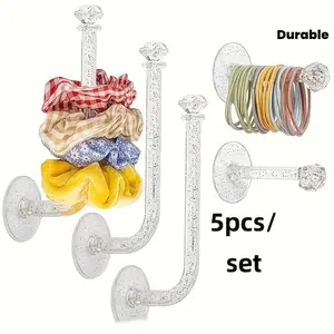 5pcs Wall-Mounted Jewelry Storage Hooks - No-Drill Multi-Functional Shelves, Suitable for Necklaces, Bracelets, Headbands And Keys, Durable Plastic Space-Saving Design, Modern Rectangular Bathroom Bedroom Closet Decor