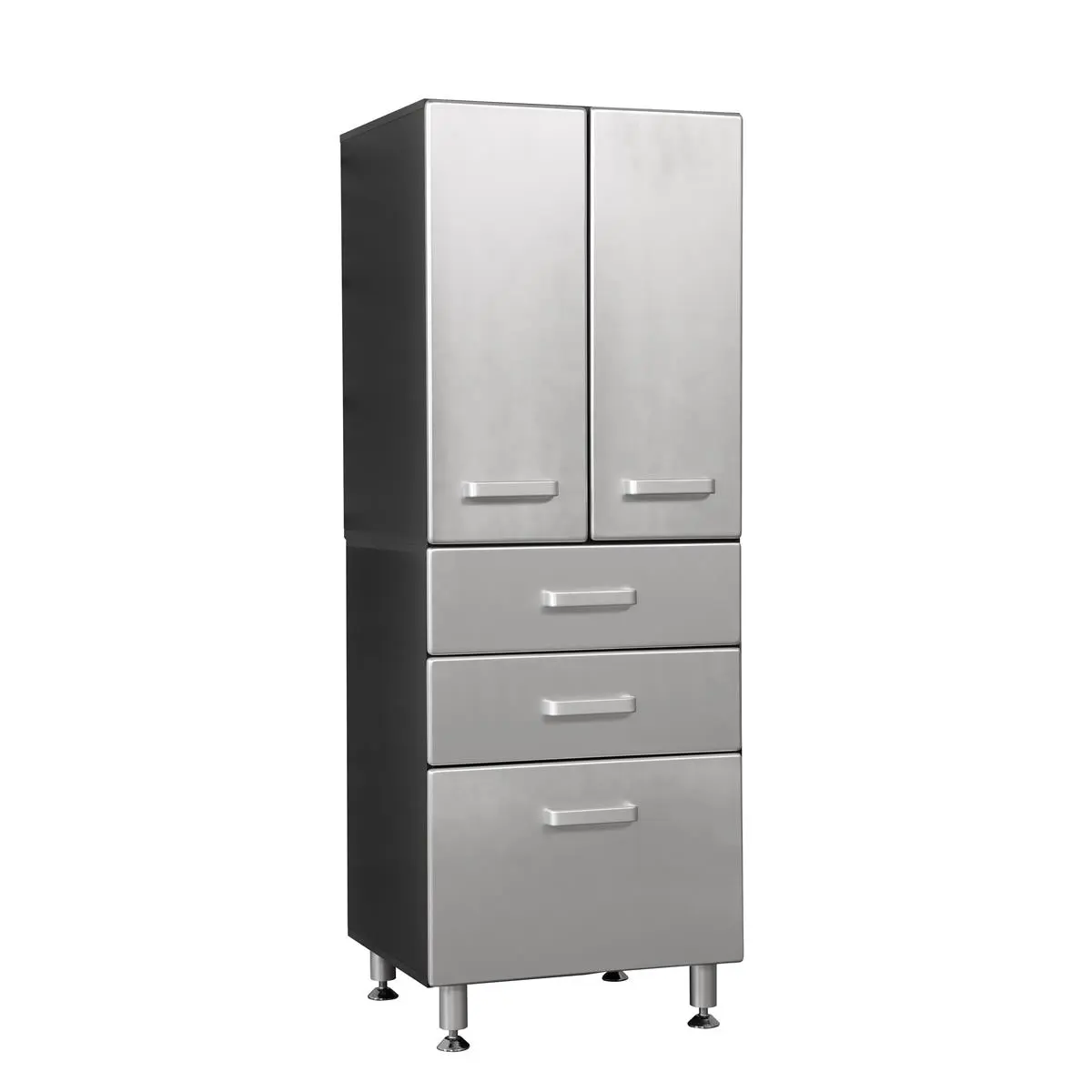 American Furniture Classics 24206K 71 in. Tuff-Stor Garage Storage Cabinet with 2 Doors & 3 Drawers, Black & Silver