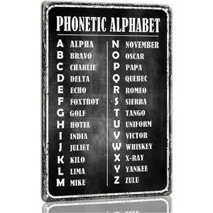 Phonetic Alphabet  Sign Wall Art Knowledge Metal Sign Educational Posters for Living Room Black and White Wall Art Learning Poster for Classroom 8x12 Inch