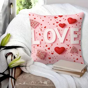 Love Heart Throw Pillow (1 Piece, Insert Included), Romantic Heart & "LOVE" Print, Soft Plush Square Decorative Pillow, Ideal Gift for Valentine's Day & Couples