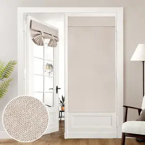 100% Natural Linen Blackout French Door Curtains, Privacy Door Window Curtains, 34 X 68 Inch Room Darkening Blinds, Thermal Insulated Shades for Bedroom, 1 Panel