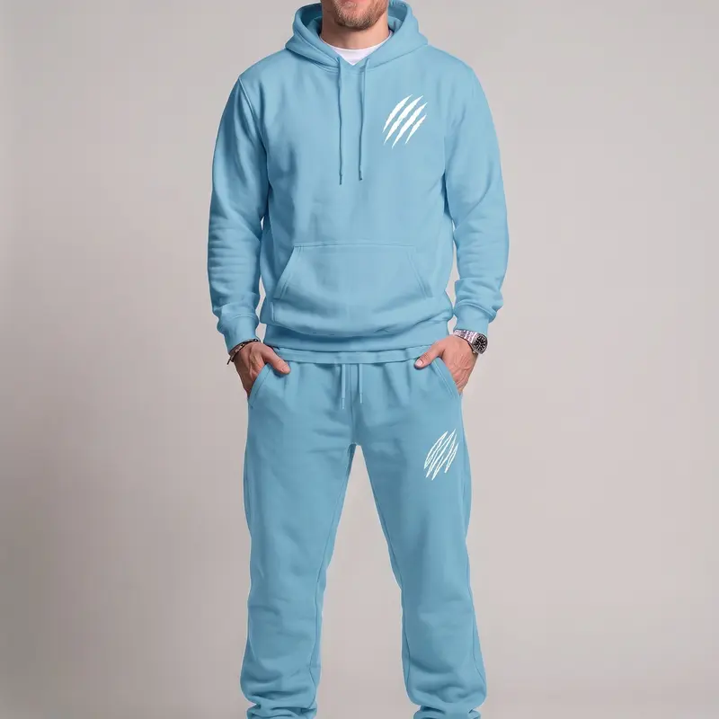 KZZ Men's 2-Piece Athletic Style Activewear Set - Hoodie & Sports Pants, Comfortable All Seasons Set Men's Sports Sweat Suit, Unique Wolf Claw Design, Casual Outings & Gym Wear, Christmas Gifts for Him
