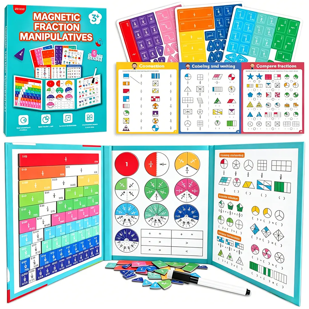 Magnetic Fraction Manipulatives, Kids Visual Magnetic Fraction Math Learning Kit,Foldable Portable Fraction Tiles & Circles, Homeschool Classroom Math Teaching Tools for Elementary Students,Hands-On Math educational learning tools for Ages 3+