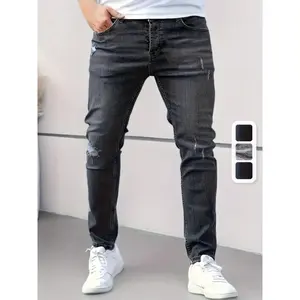 American Slim Fit Elastic Jeans - Men's Tight Small Leg Jeans  Pants Cotton solid drawstring waist pocket sweatpants megging  jeans letter print men fit
