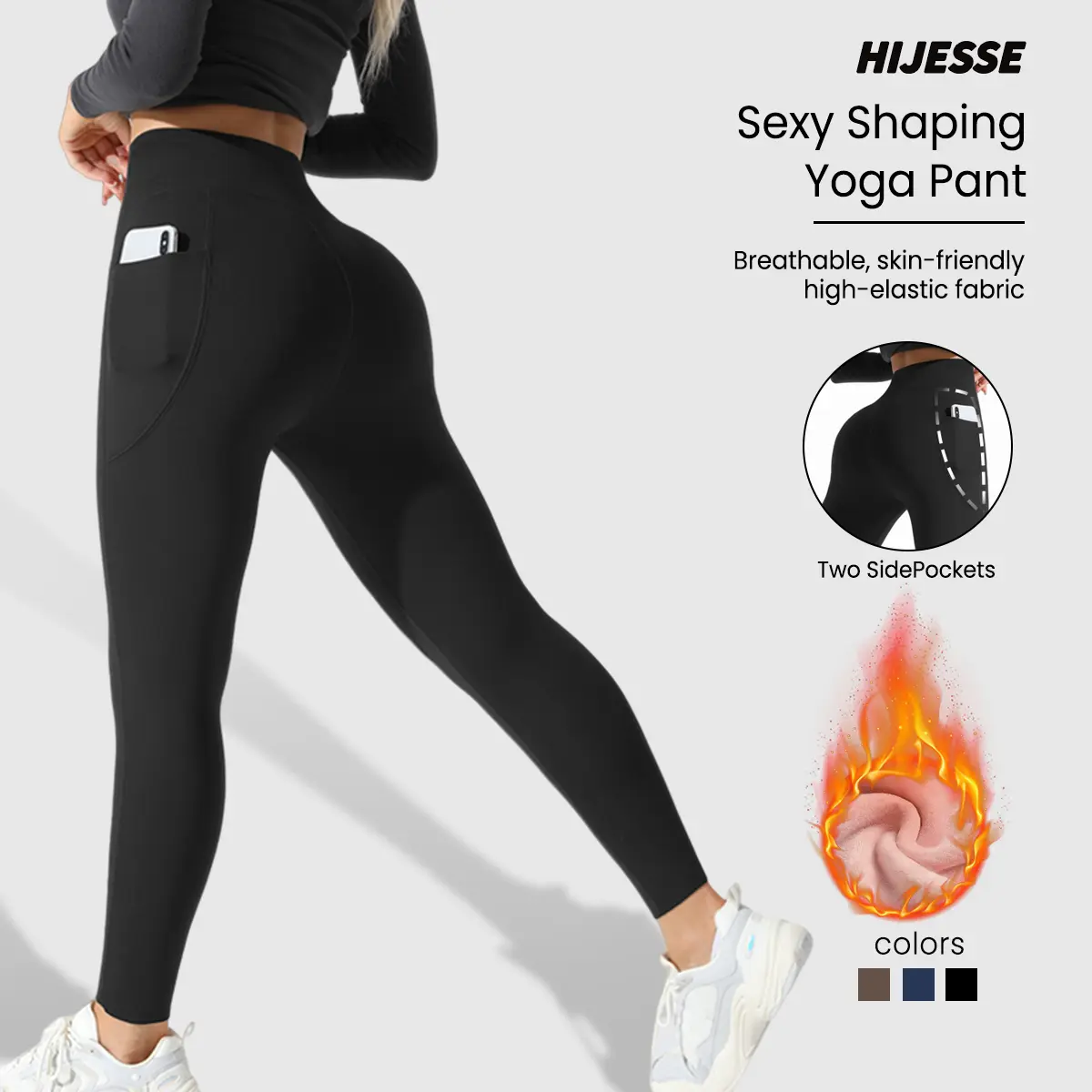 HIJESSE Women's Winter Leggings Thermal Lined Velvet High Waist Super Warm Pants with Side Pocket Design Antibacterial Effect Unmarked Edging Comfortable Stretchy Thermal Long Johns Womenswear solid high waist thermal