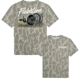 Men's Fieldstone The Gobbler Mossy Oak Camouflage Graphic Short Sleeve Print Tee - Hunting Camo Shirt, Soft Stretch Cotton Breathable