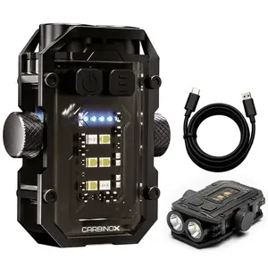 Carbinox Blastbeam Flashlight Mini Keychain 300 Lumens Rechargeable LED+COB Light Dual Independent Switches 7 Modes with Red-Blue Warning USB-C Fast Charging Cap-Clip Hands-Free Use