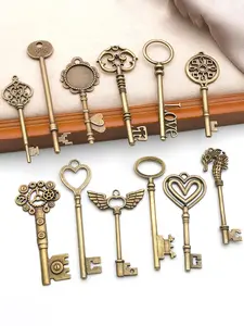 12pcs Vintage Antique Bronze Alloy Steampunk Skeleton Key DIY Pendant, Big Key for Jewelry, Handmade Crafts Accessories, Chain Charm, Chain Decoration