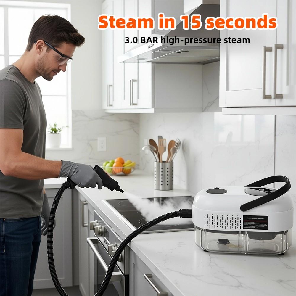 High-pressure And High-temperature Steam Cleaner, Household Steam Cleaner Handheld, High-temperature Carpet Cleaner, Easy to Carry, LCD Display, Multi-speed Control Button, Suitable for Kitchen Fume, Sofa, Tile Gap Cleaning