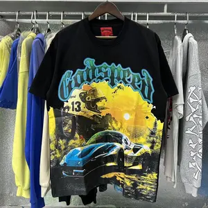 GODSPEEDT-Shirt High Street Y2K Rock Skull Rose Letter Print Short Sleeve Couple Womenswear Clothes