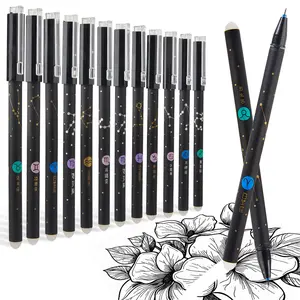 12 Pack Zodiac Erasable Gel Pens, 0.5mm Fine Point Blue & Black Ink, Cute Astrology Pens with Built-in Eraser for School Office Writing Journaling Planner Supplies