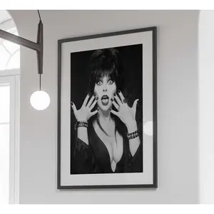 Elvira Poster, Funny Horror Print, Black And White, Printable Halloween Wall Art, Hypebeast Room Decor