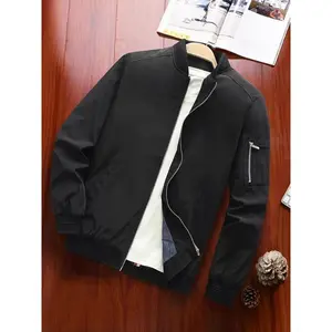 Men’s varsity jacket with zipper pockets and a baseball collar; bomber jacket coat; regular fit men’s jacket (2024); casual solid-color baseball jacket; going-out outfit; men’s? Streetwear Outerwear for Fall & Winter, Fall Clothing