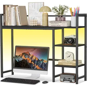 Desk Shelf with LED Strip, 38.6" Desktop Organizer Shelf, Desk Hutch for  , 4 Tier Desk Display Rack,  Desktop Bookshelf Storage Rack for  Office Dorm