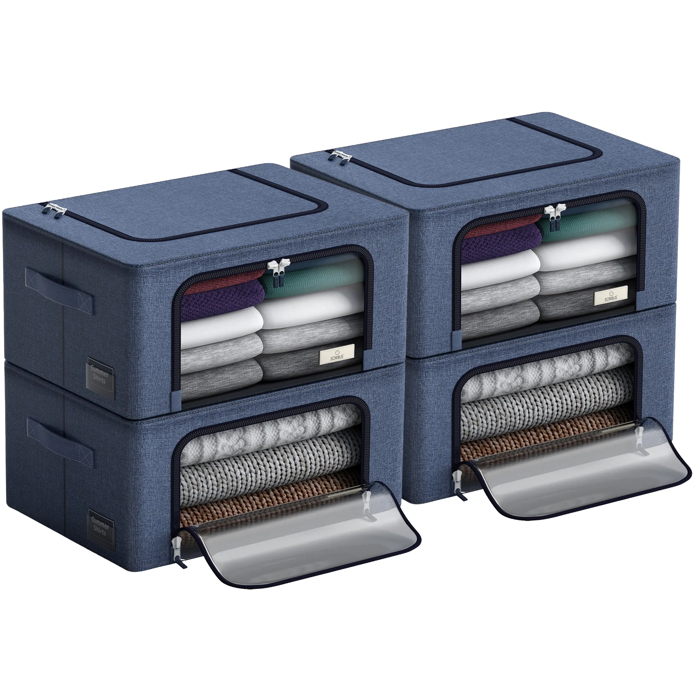 Sorbus Stackable Storage Boxes - Oxford Fabric Clothes Organizer Bags with Large Clear Window & Carry Handles Household Set