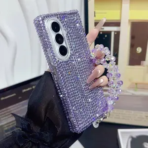 Women's Samsung Folding Phone Case, Fashionable Sparkling Plain Color Diamond Design, Blue Colors, Gift for Family Friends