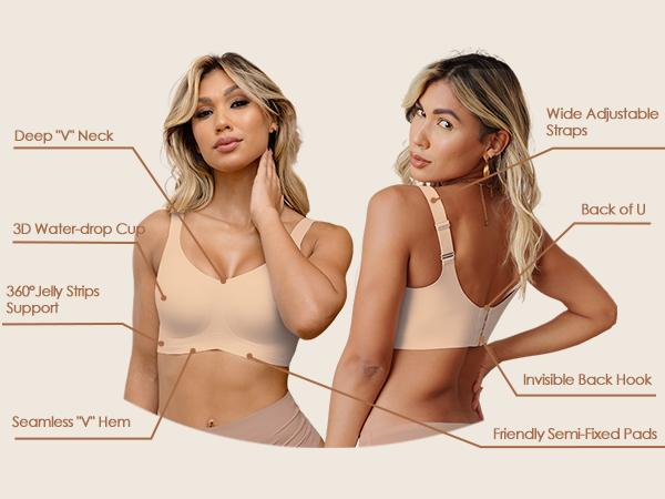 AsFairy Full Coverage Seamless Wireless Push Up Bra for Women Comfort V Neck Bralettes with Support