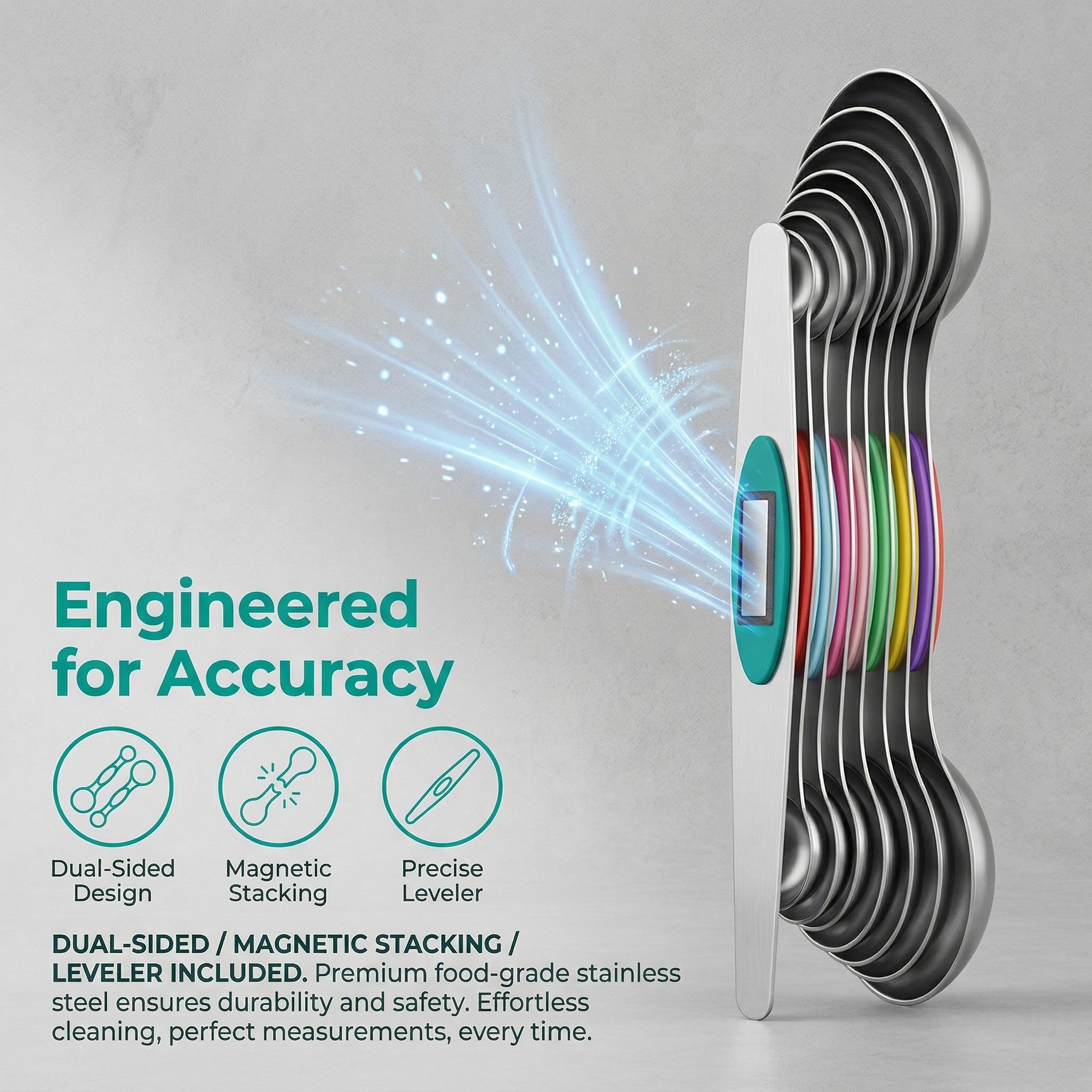 Modern Stainless Steel Magnetic Measuring Spoon Set, Household Food Grade Kitchenware Measuring Spoon, Home Essentials Kitchen Gadgets Double-ended Coffee & Baking Tool, Accurate Scale Measuring Utensils, Home Kitchen Cooking Gadgets