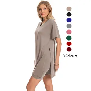 Womens 2 Piece Lounge SetsT-Shirts Topsas Biker Shorts Set Workout Reversible T racksuit S-3XL Womenswear Minimalist Shortsleeve Summer Two-Piece Set 2025  Casual Oversized Shirts Biker Shorts Matching Airport Travel Outfit Split Hem Lounge#springto