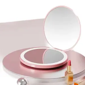LED Rechargeable Travel Mirror for Makeup - Portable and Lightweight tool lead mirror Black Floral Compact Pink