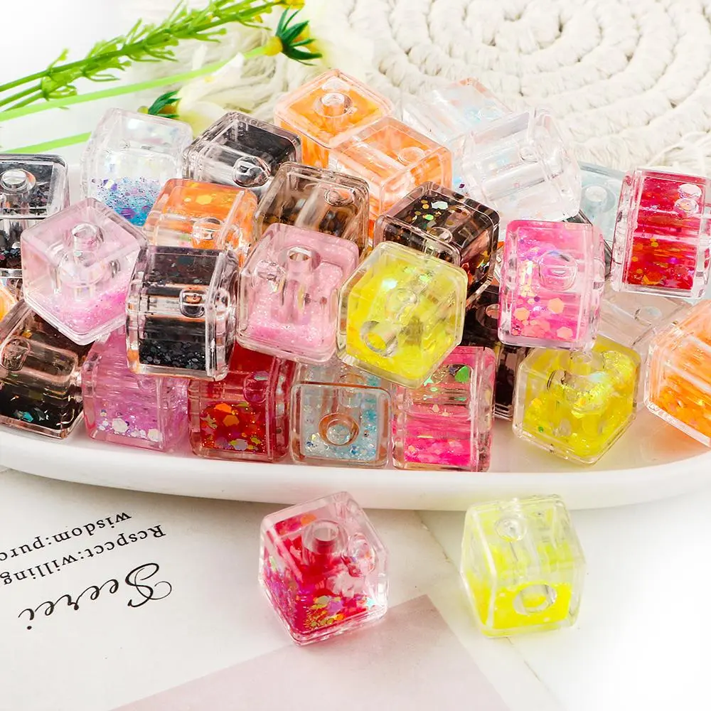 17mm Square Acrylic Beads, Transparent Oil Liquid Beads for Pen Making, DIY Jewelry Necklace Bracelet Keychain Accessories, DIY Mix Beads, Beads for Crafts