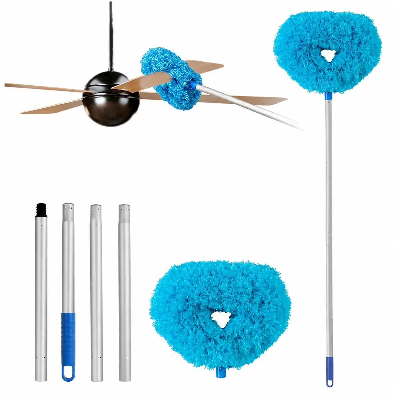 Adjustable Lightweight Household Telescopic Extendable Ceiling Fan Duster Kit, Detachable Washable Microfiber Dust Brush with Long Extension Pole, Ladder-Free Cleaning Tool for High Ceilings, Fan Blinds