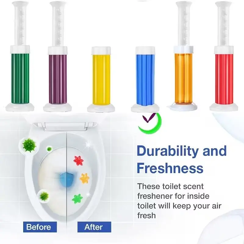 6pcs-84 Count Fresh Flower Gel Stamp Toilet Cleaner, Air Freshener, Fresh Bathroom Toilet Cleaning Gel Stamp, Helps Keep Toilet Clean, Prevents Scale and Toilet Ring, 6 Fragrance Options, Includes 4 Dispenser and 6 Gels