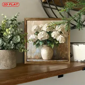 1pc Rustic Farmhouse White Hydrangea Flower Framed Wall Art - 8x8 Inch Natural Wood Finish Wooden Picture Frame with Realistic Floral Print, Horizontal or Vertical Hanging Decor for Home, Cafe, Office, Garden - Perfect Housewarming or Holiday Gift