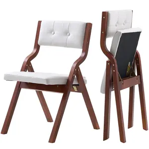 VEVOR Wooden Folding Chairs with Cushion, Set of 2, Portable Foldable Cushion Chair with Wooden Frame, Modern Padded Dining Chair for Kitchen, Office, Wedding, Party, Dining Room, Easy Assembly, White
