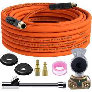 Truck Tire Inflator Kit, 3/8" x 50 ft Hybrid Air Hose with 1/2" Gladhand Connection & 1/4" Dual Foot Chuck & Air Plug, Air Hose Tire Inflator Kit for Semi Truck (350psi max working pressure)