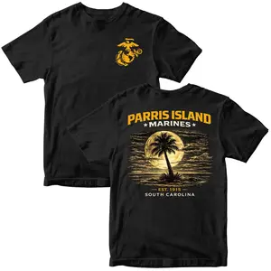 Parris Island Marines South Carolina Short-Sleeve Round-Neck T-Shirt - USMC Recruit Depot Pride Sporty Sports Top, Military Training Heritage Gift for Veterans, Patriotic Casual Outfit, Shortsleeve
