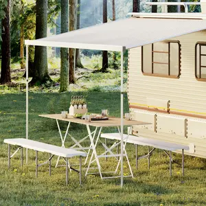 Heavy Duty 6FT Folding Outdoor Benches 2 Pack, Portable HDPE Plastic Long Bench Set with Carrying Handle, Fold in Half Picnic and Camping Seating for Parties, White