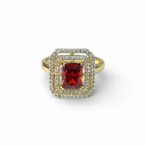 Mangenta red stone ring gold plated 14 k