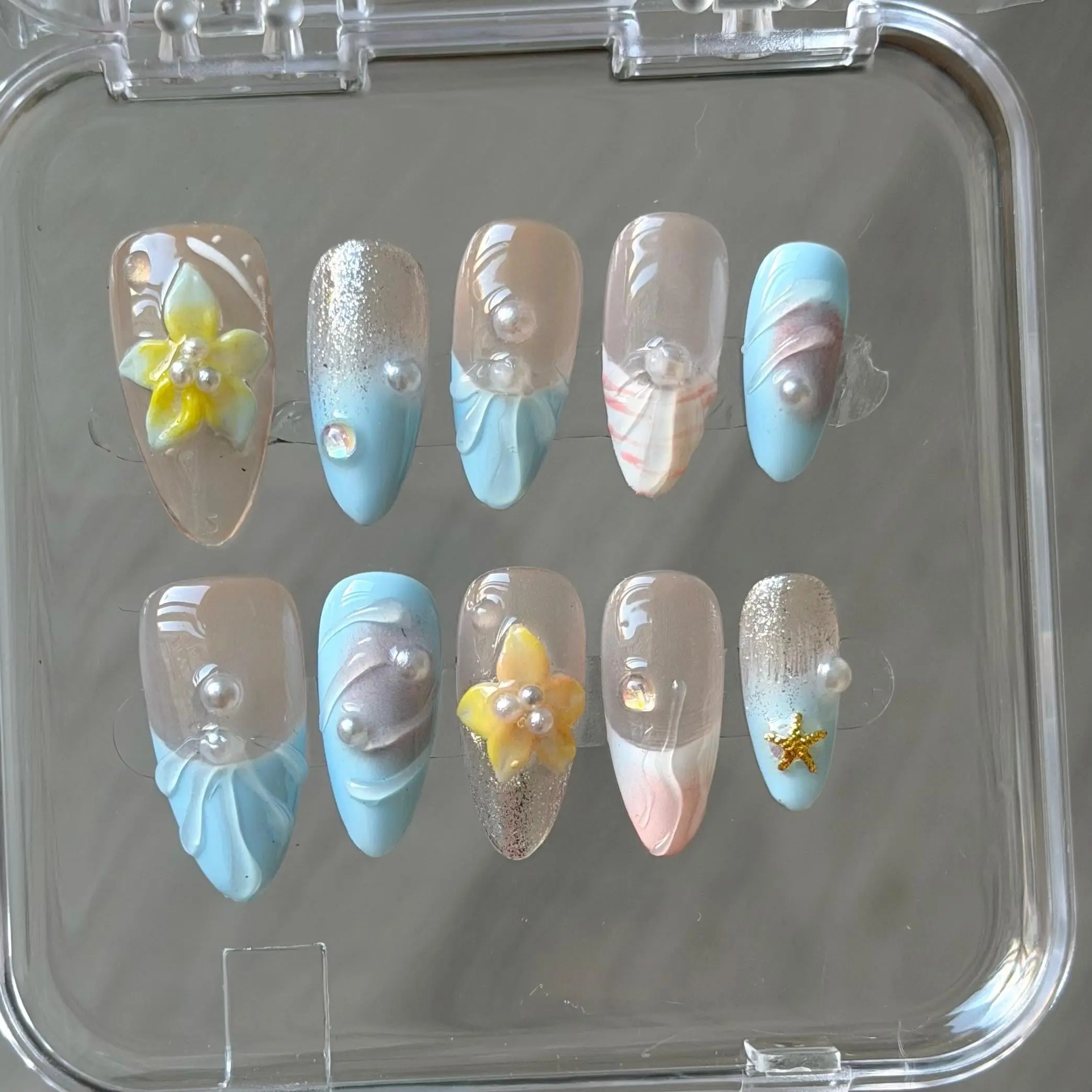 Almond Nails: Hand-Painted 3D Flowers Vacation Nails