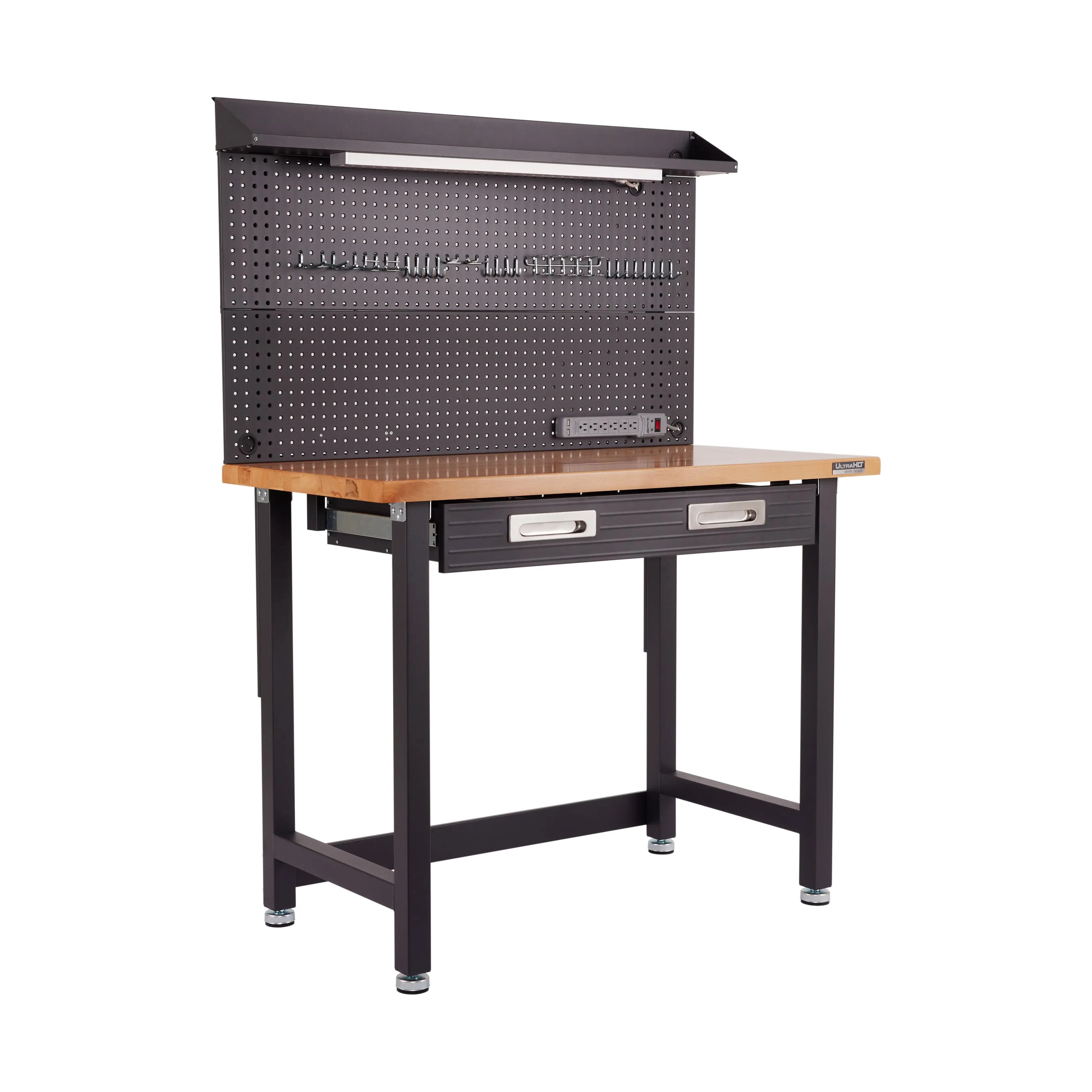 UltraHD® Lighted Workcenter w/ Wood Top and Pegboard, Graphite
