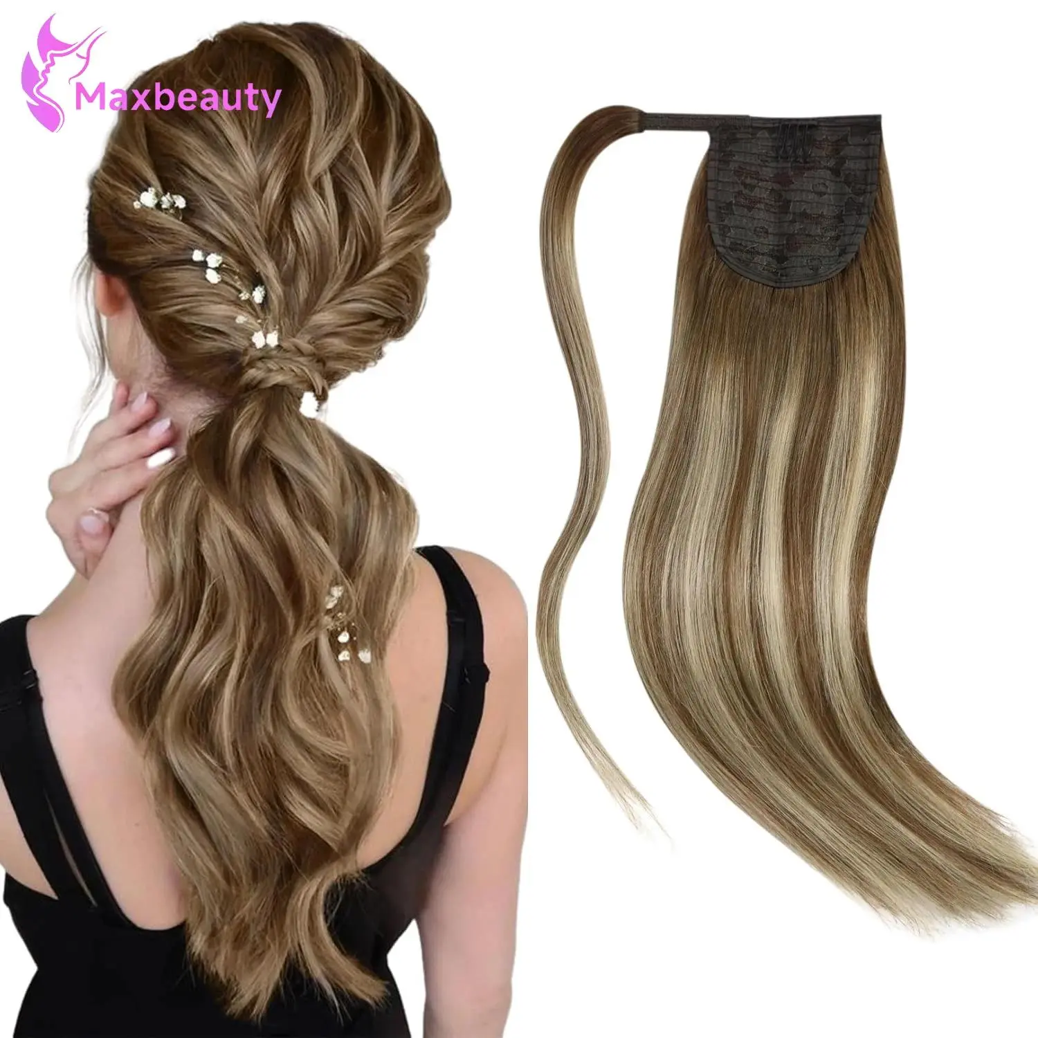 Clip In Ponytail Human Hair Extensions #4/27 Highlight Color Wrap Around Ponytail Straight 100G/Pc Brazilian Human Hair Ponytail