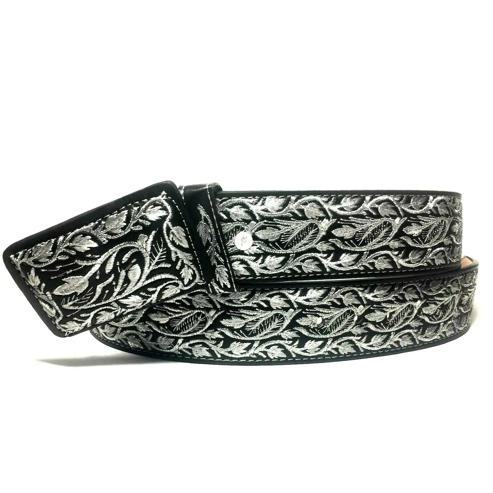 Cinto Charro Bordado Hilo Plateado. Mens Western Belt. Vaquero Leather Belt