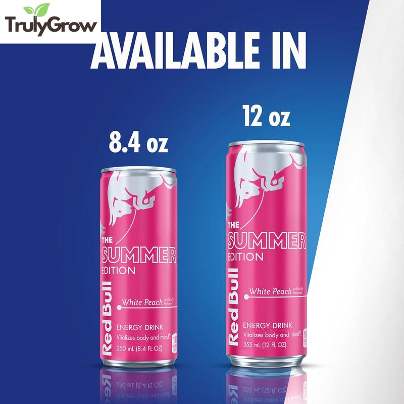 Red Bull Summer Edition Energy Drink, White Peach Sugar Free, 12 Fl. Oz., Case of 24 Cans, with 114Mg Caffeine, Taurine & B Vitamins Red Bull Beverage