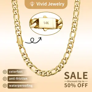 14K Gold-Plated Cuban Chain Figaro Necklace & Bracelet Set Features innovative waterproof and rust-resistant technology  design blending Miami style with vintage charm 8mm width, available in 16 to30 inches The perfect Christmas gift