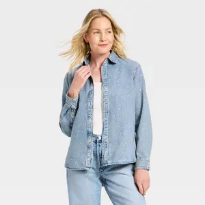 Women's Button-Down Rhinestone Denim Shirt - Universal Thread