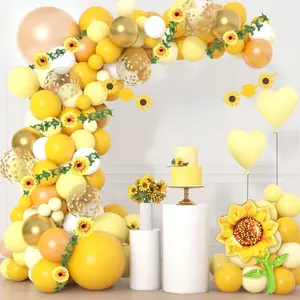 Sunflower Birthday Party Decorations, 114Pcs Sunflower Yellow Balloons Garland Arch Kit with Sunflower Garland BE HAPPY Banner for Lemon Honeybee Daisy Sunflower Sunset Sunshine Baby Shower Decoration