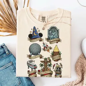 Graphic Vintage Tattoo Shirt, Mickey & 4 Park, American Traditional Flash Art, Retro Magic Kingdom Epcot Shirt, Park Hopping Gift [Adult - Youth - Toddler Magic Kingdom]