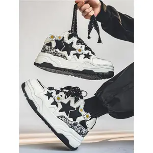 Men's Trendy Star Daisy Decorated Thick Sole Sneakers, Colorblock Design for Streetwear & Casual, Comfortable & Stylish